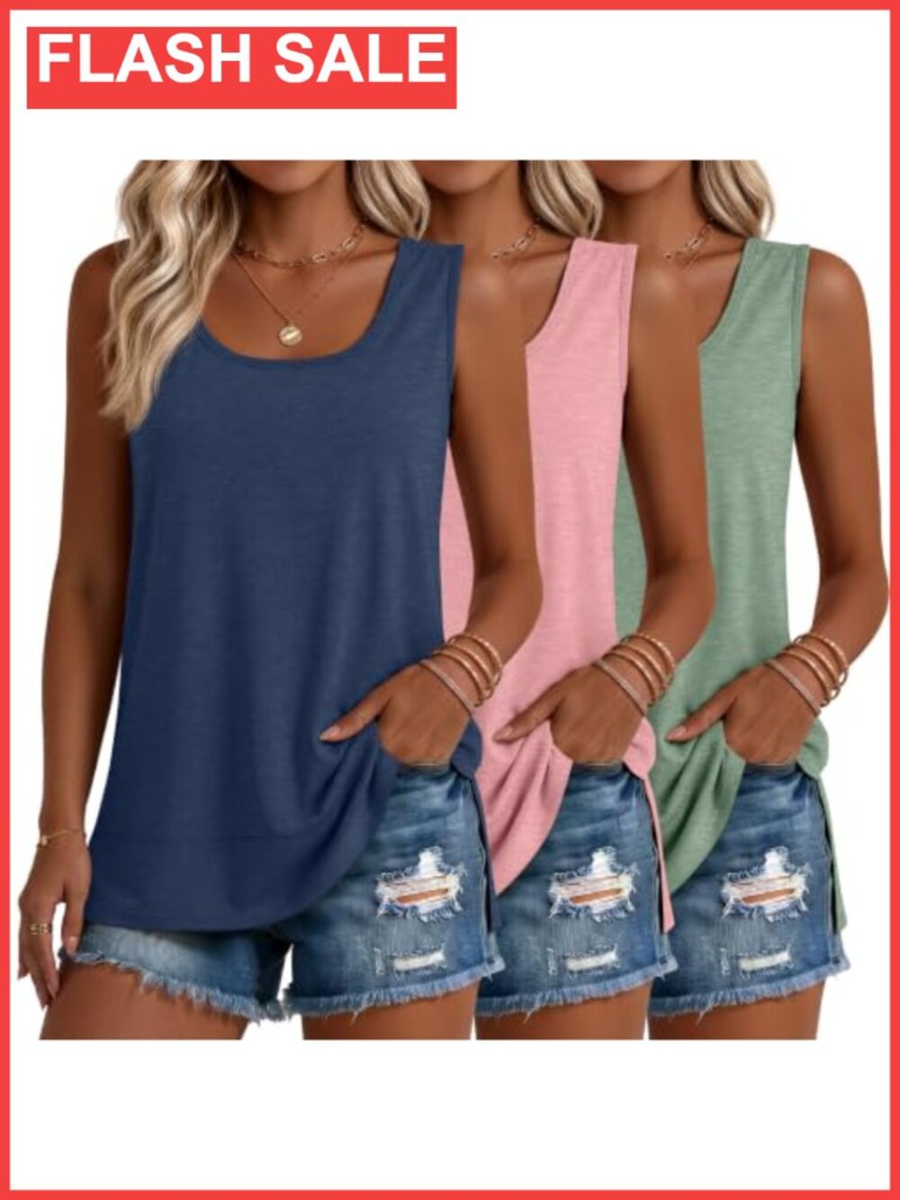 Women's 3 Pack Loose Fit Sleeveless Scoop Neck Tank Tops
